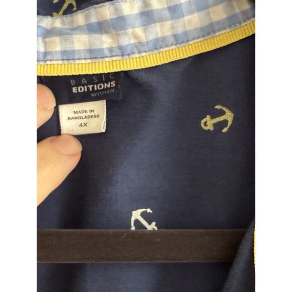 Vintage Basic Editions Button Up Shirt Women's Size 4X Anchor Print Short Sleeve - Picture 5 of 8